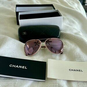 Chanel 4219 Q pink mirror aviator pilot sunglasses EUC